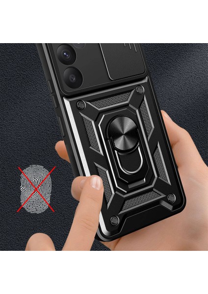 Galaxy A35 Kılıf Magnetik Standlı Kamera Korumalı Sürgülü Vega Kapak-Mavi