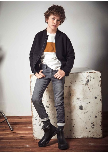 Kışlık Erkek Çocuk Yumuşak Denim Pantolon - Gri