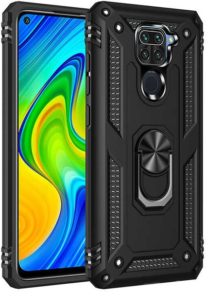 Xiaomi Redmi Note 9 Kılıf Vega Yüzüklü Standlı + Ekran Koruyucu