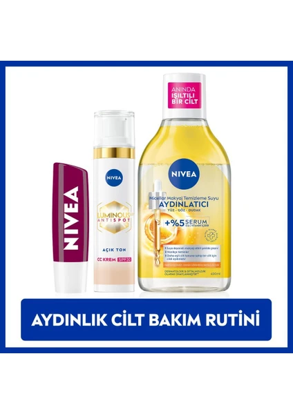 Lumınous630 Cc Yüz Kremi 40ml, Aydınlatıcı Micellar Makyaj Temizleme Suyu 400ml, Dudak Bakım Kremi