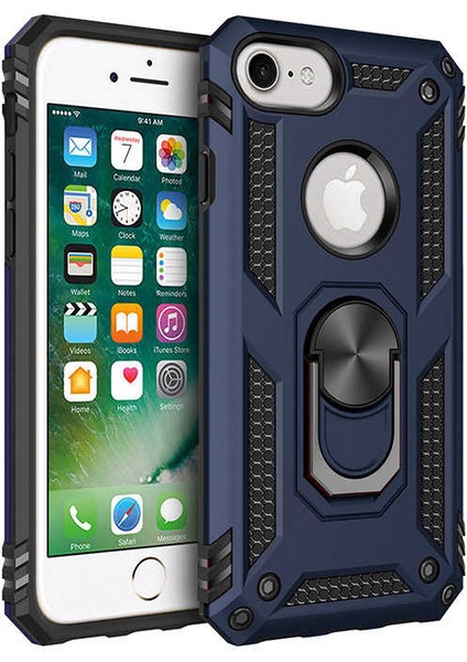 Apple iPhone 8 Kılıf Vega Yüzüklü Standlı + Ekran Koruyucu