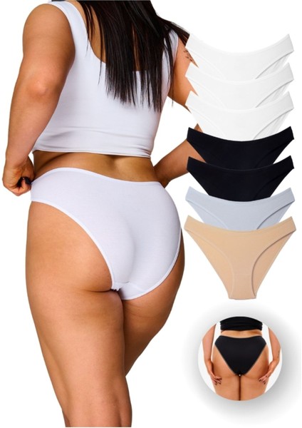 Kadın Bikini Kesim Slip Külot 7 Adet ( 3 Adet Beyaz, 2 Adet Siyah, 1 Adet Ten, 1 Adet Gri Melanj )