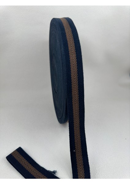 3 cm Balıksırtı Şerit-5 Metre-Çizgili-Pamuklu(Renk:lacivert-Kahve)