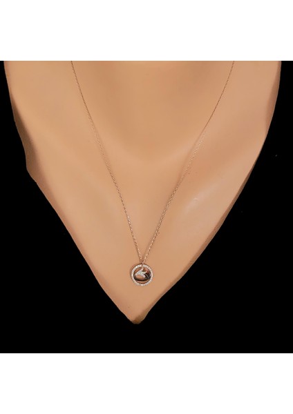 925 Ayar Rose Gümüş Çemberli Lale Vav Kolye