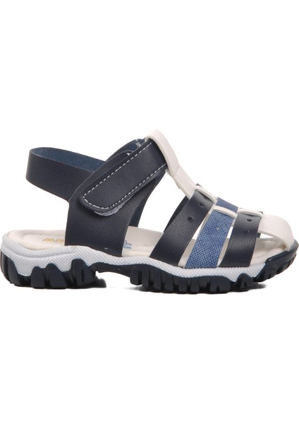 24-417-B Lacivert-Beyaz Ortopedik Çocuk Sandalet
