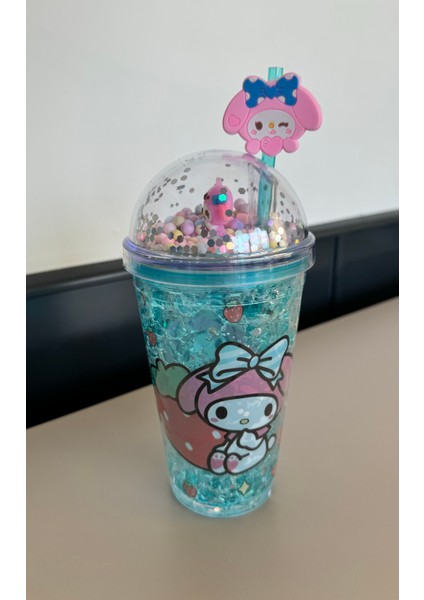 Sanrios Cinnamoroll-Kawaii Anime-Cidarlı Pipetli Suluk-Matara-Plastik Damlatmaz Bardak,spor,kahve,su Şişesi