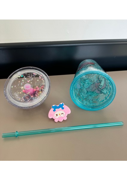 Sanrios Cinnamoroll-Kawaii Anime-Cidarlı Pipetli Suluk-Matara-Plastik Damlatmaz Bardak,spor,kahve,su Şişesi