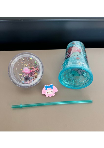 Sanrios Cinnamoroll-Kawaii Anime-Cidarlı Pipetli Suluk-Matara-Plastik Damlatmaz Bardak,spor,kahve,su Şişesi