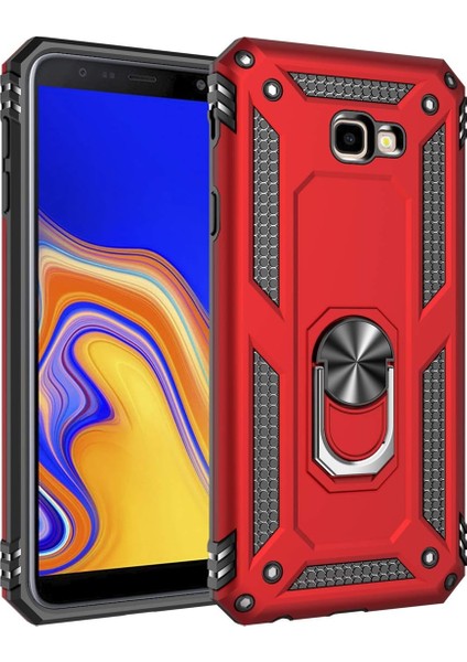 Samsung Galaxy J4+ Plus Kılıf Vega Yüzüklü Standlı + Ekran Koruyucu