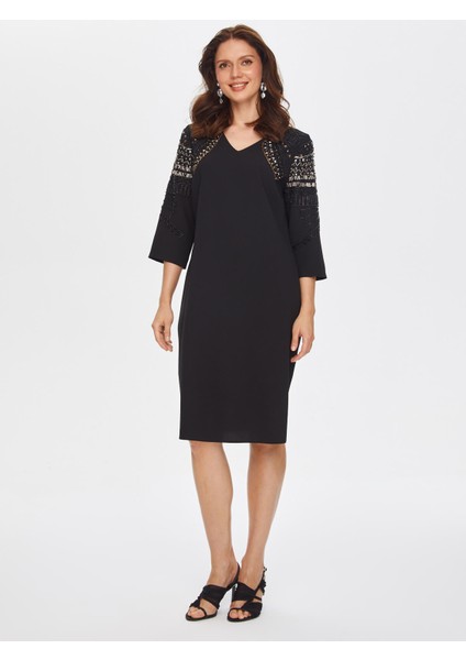 Boncuk ve Taş Işli V Yaka Abiye Elbise 69116