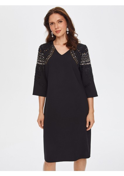 Boncuk ve Taş Işli V Yaka Abiye Elbise 69116 modelleri