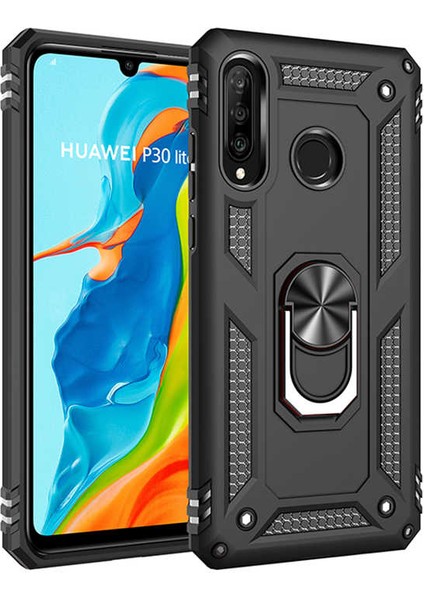 Huawei P30 Lite Kılıf Vega Yüzüklü Standlı + Ekran Koruyucu