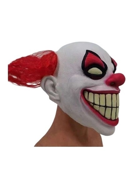 Şeytan Palyaço Büyük Ağız Lateks Maske Korkunç Kırmızı Burun Saç Palyaço Maskesi Cosplay (Yurt Dışından) fiyatları