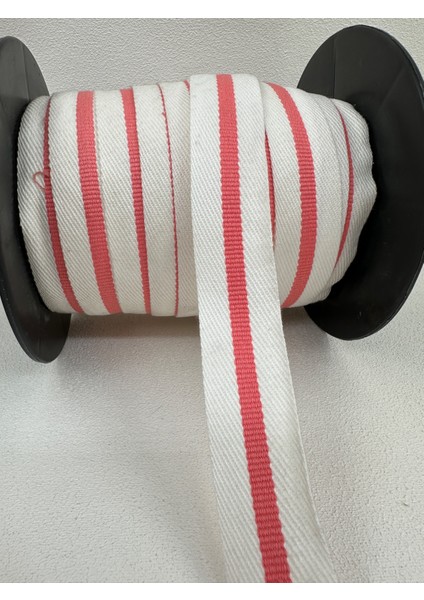 3 cm Çizgili Grogren Şerit-(Beyaz-Pembe)