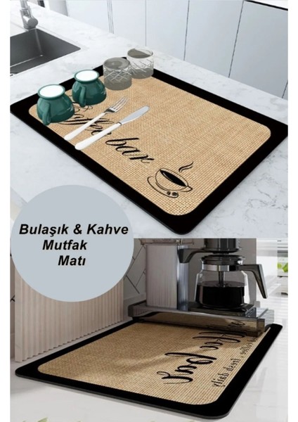 Sihirli Bulaşık Yıkama Matı | Kurulama Matı 45X30 - Kahve Köşesi Matı