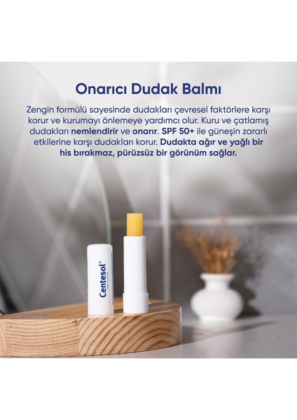 Centesol Onarıcı Nemlendirici Besleyici Dudak Balmı Spf 50+ 4 G ( Centella Asiatica, Coconut Oil )