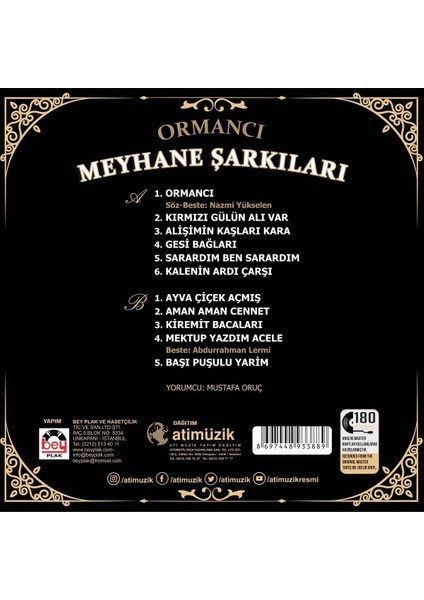 Mustafa Oruç - Meyhane Şarkıları (Plak)