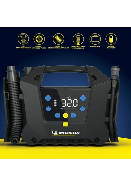 MC34259 11.1VOLT/2.5AH.120PSI Ayarlanabilir Dijital Basınç Göstergeli Şarjlı Lastik&yatak Şişirme Pompası