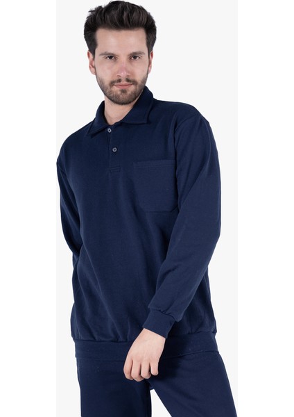 Yıldırımlar İki İplik Polo Yaka Cepli Sweatshirt