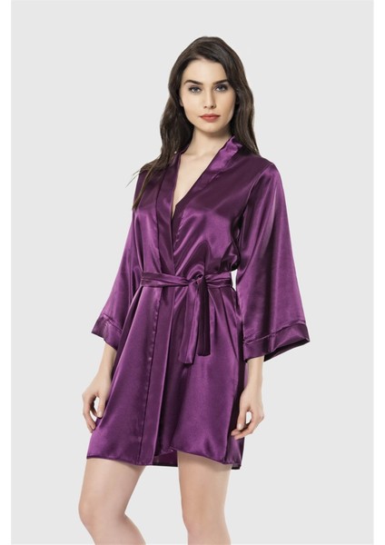 Shopidik Mor Kısa Saten Sabahlık