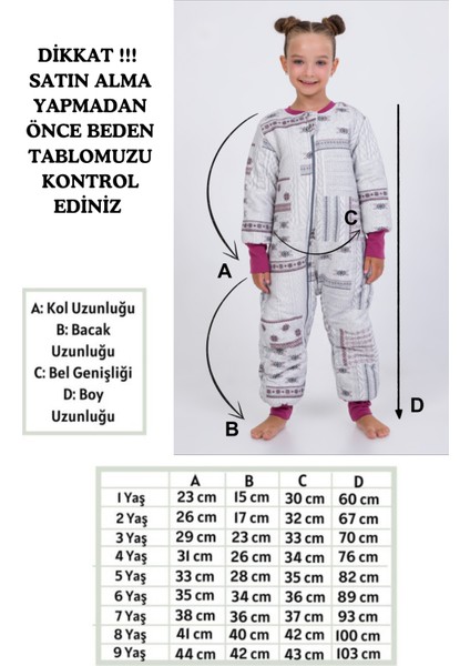 Kız Erkek Çocuk Kalın Elyaf Dolgulu Premium Kalite 2.5 Tog Desenli Uyku Tulumu