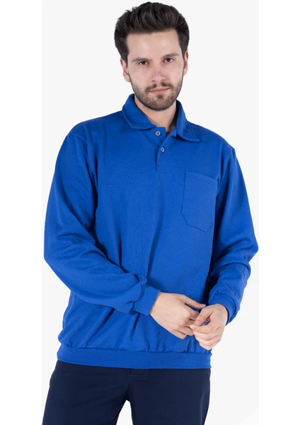 Yıldırımlar İki İplik Polo Yaka Cepli Sweatshirt