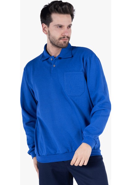 Yıldırımlar İki İplik Polo Yaka Cepli Sweatshirt