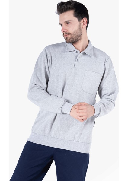 Yıldırımlar İki İplik Polo Yaka Cepli Sweatshirt