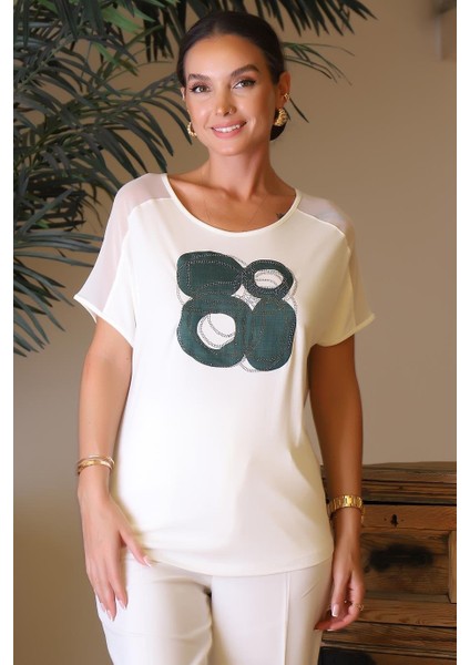 Tül Detaylı Taşlı Ekru Kadın Bluz 00709-2Y4 fiyatları