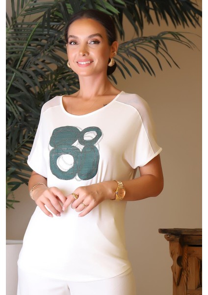 Tül Detaylı Taşlı Ekru Kadın Bluz 00709-2Y4 modelleri