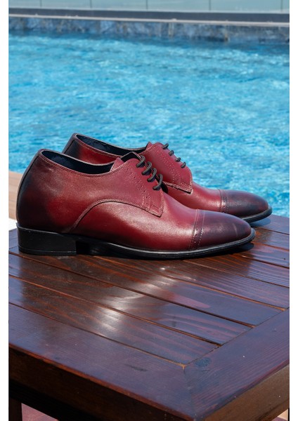 Bordo El Yapımı Renk Oxford Model +7 Veya +9 cm Boy Uzatan Gizli Topuk Ayakkabı Damatlık Kundura