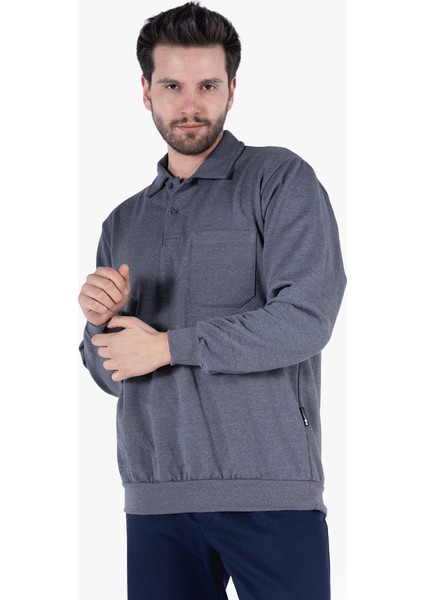 Iki Iplik Polo Yaka Cepli Sweatshirt