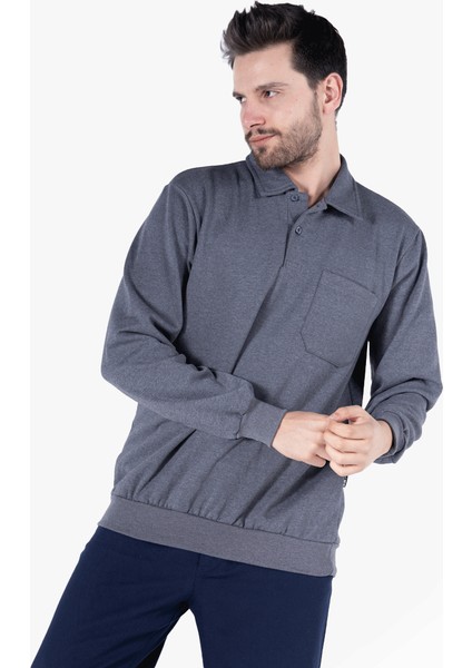 Iki Iplik Polo Yaka Cepli Sweatshirt