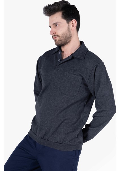 Yıldırımlar İki İplik Polo Yaka Cepli Sweatshirt