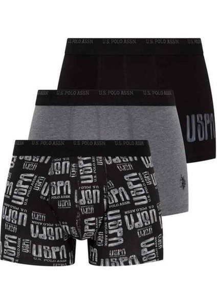 U.S. Polo Assn. Erkek 3'lü Desenli Boxer Set Antrasit-Siyah-Gri