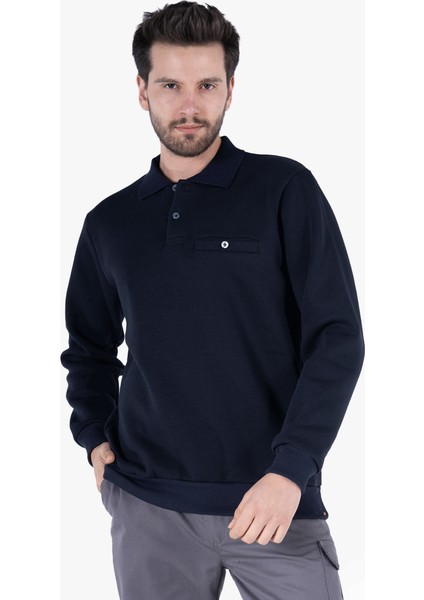 Yıldırımlar 3 İplik Polo Yaka Fleto Cepli Sweatshirt