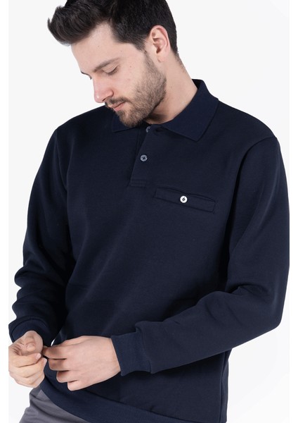 Yıldırımlar 3 İplik Polo Yaka Fleto Cepli Sweatshirt