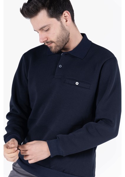 Yıldırımlar 3 İplik Polo Yaka Fleto Cepli Sweatshirt modelleri