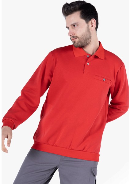 Yıldırımlar 3 İplik Polo Yaka Fleto Cepli Sweatshirt