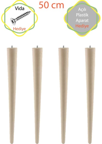 Ahşap Ham Ayak 50 cm 4/'lü Set Kütük Masa Orta Sehpa Zigon Ayağı