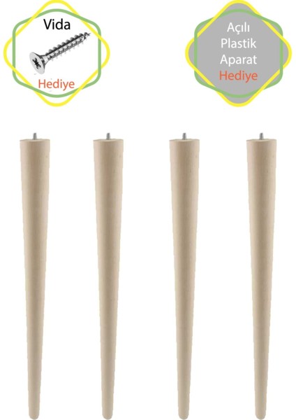 Ahşap Ham Ayak 50 cm 4/'lü Set Kütük Masa Orta Sehpa Zigon Ayağı