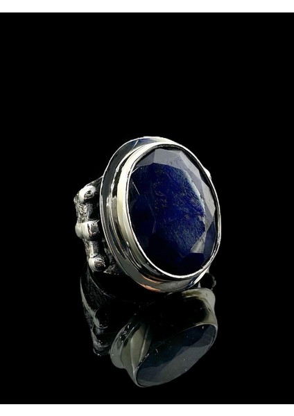 Doğal Safir Taş El Işçiliği Özel Seri 925 Ayar Gümüş Yüzük