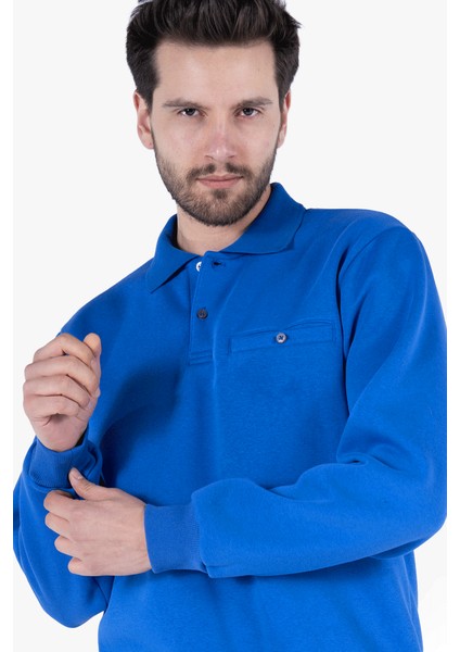 Yıldırımlar 3 İplik Polo Yaka Fleto Cepli Sweatshirt