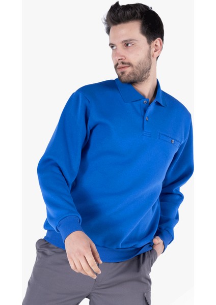 Yıldırımlar 3 İplik Polo Yaka Fleto Cepli Sweatshirt