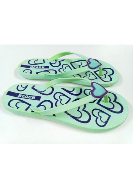 Bayan Parmak Arası Terlik Şeffaf Yumuşak Pvc Kalp Tokalı Su Yeşili Plaj ve Günlük Terlik fiyatları