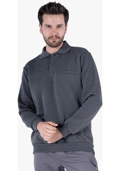 Yıldırımlar 3 İplik Polo Yaka Fleto Cepli Sweatshirt