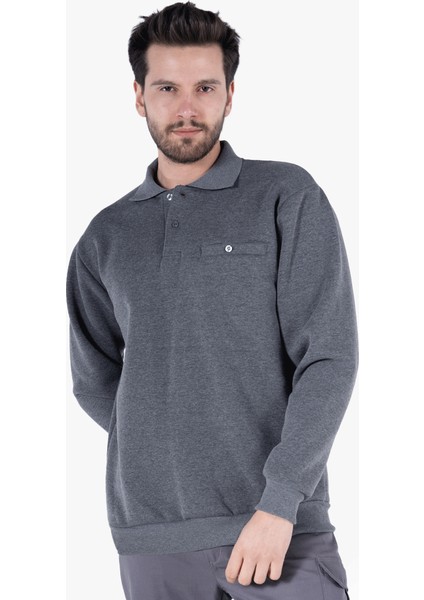 Yıldırımlar 3 İplik Polo Yaka Fleto Cepli Sweatshirt