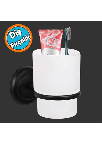 Diş Fırçalık Yapışkanlı Banyo Diş Fırçası Kabı Kutusu Siyah