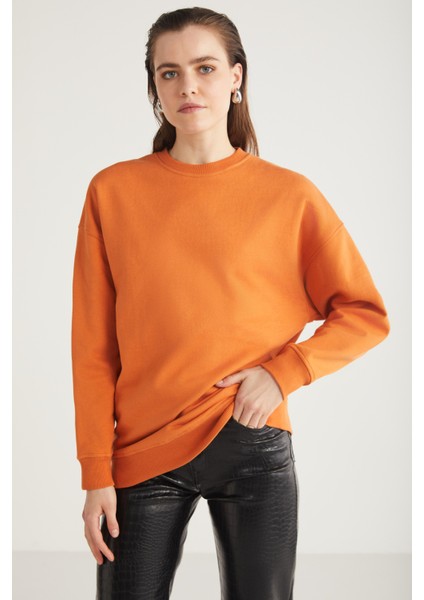 Allys Kadın Bisiklet Yaka Oversize Basic Turuncu Sweatshirt