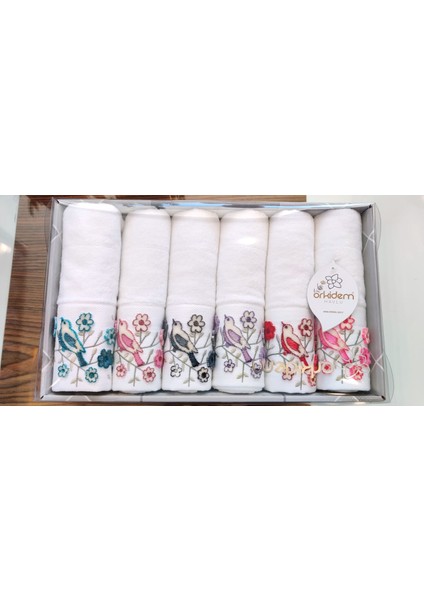 (6.lı Set) Annem 50X90 Cm. Özel Tafting Nakışlı Kadife Doku Çeyizlik Lüks Havlu Seti (Beyaz)